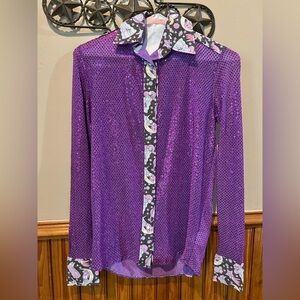 NWOT GIRLS PURPLE SPARKLE SEMI SHEER WESTERN SHIRT GIRLS 14 or LADIES XS-S